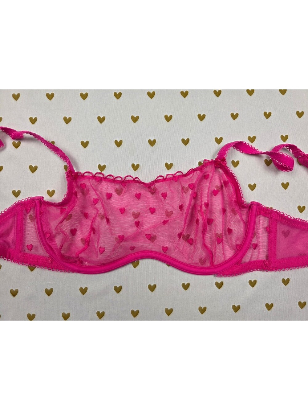 PINK Victoria's Secret Hot Pink Sheer Heart Mesh Underwire Bra